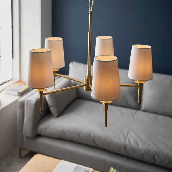 Roe Satin Brass 5 Light Fitting C/W Shades