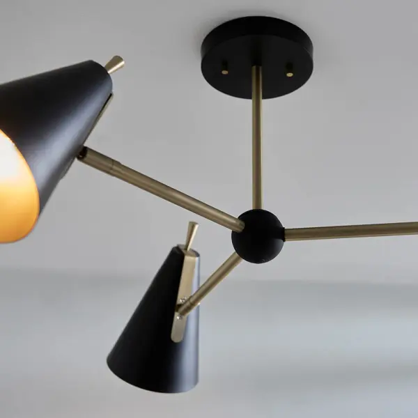 Matt Antique Gold & Matt Black 3 Light Semi Flush