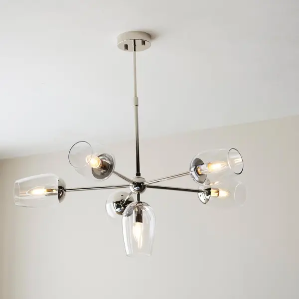 Pure 6 Light Bright Nickel Pendant with Adjustable Stem