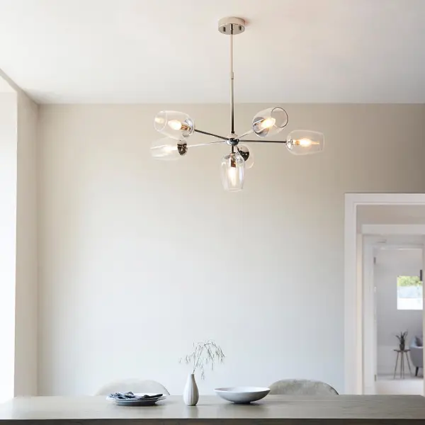 Pure 6 Light Bright Nickel Pendant with Adjustable Stem