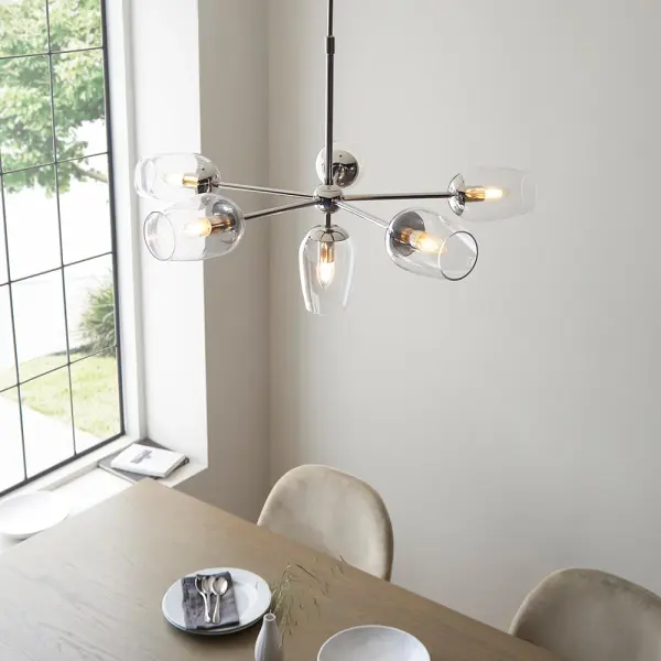 Pure 6 Light Bright Nickel Pendant with Adjustable Stem