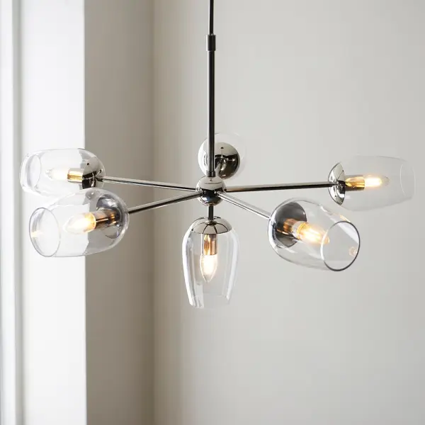 Pure 6 Light Bright Nickel Pendant with Adjustable Stem