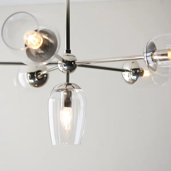Pure 6 Light Bright Nickel Pendant with Adjustable Stem