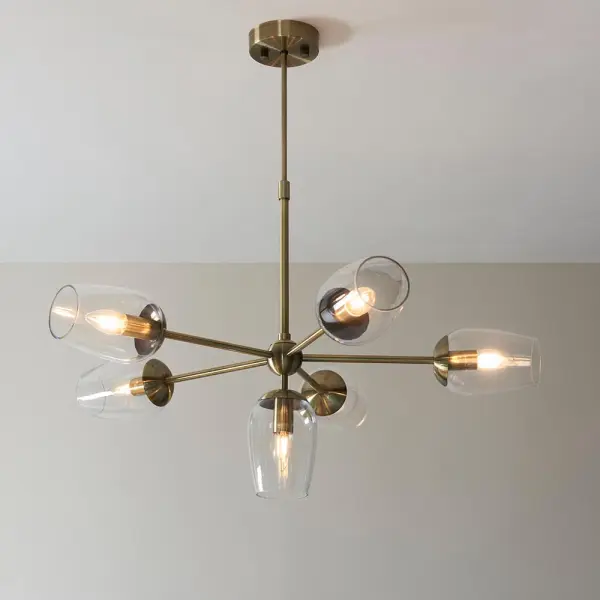 Pure 6 Light Antique Brass Pendant with Adjustable Stem