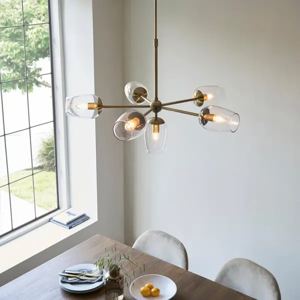 Pure 6 Light Antique Brass Pendant with Adjustable Stem