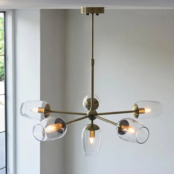 Pure 6 Light Antique Brass Pendant with Adjustable Stem