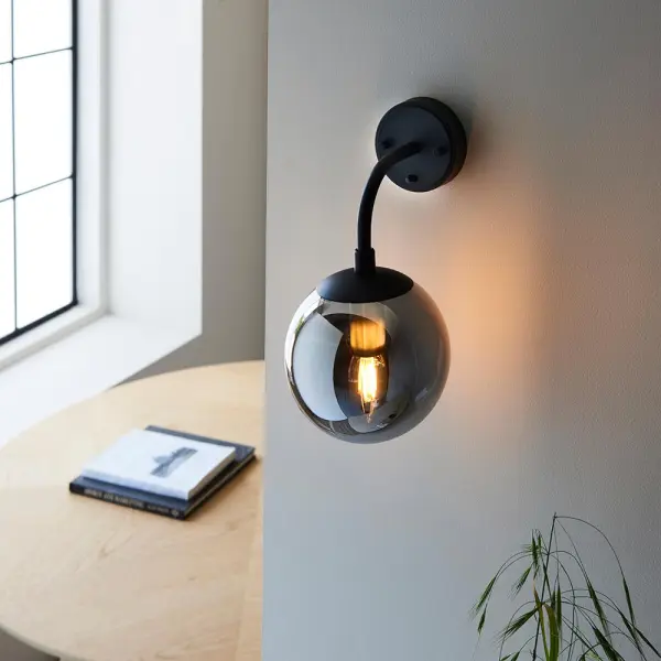 Erin Black Wall Light C/W Smoked Shade
