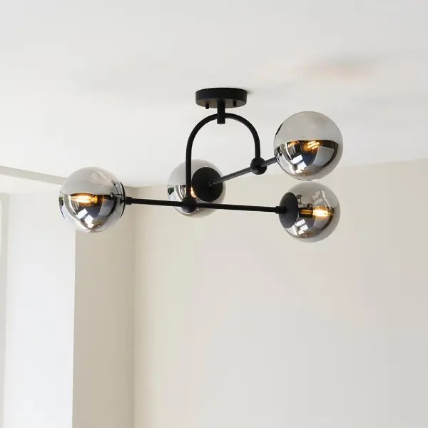 Erin 4 Light Black Semi Flush C/W Smoked Shades