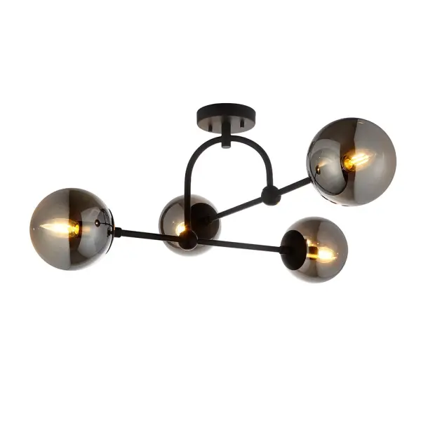 Erin 4 Light Black Semi Flush C/W Smoked Shades