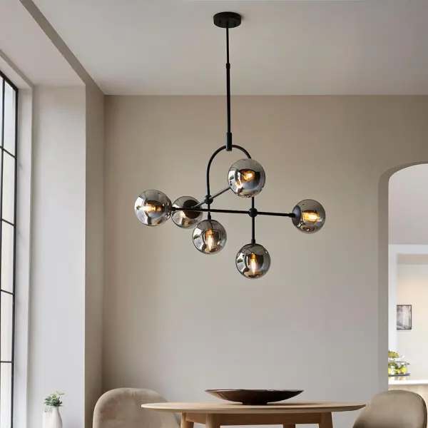 Erin 6 Light Black Pendant C/W Smoked Shades