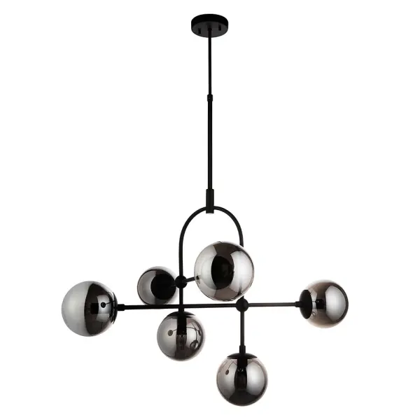 Erin 6 Light Black Pendant C/W Smoked Shades