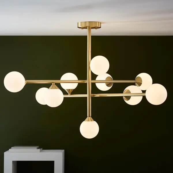 Eve 10 Light Satin Brass Pendant with White Shades