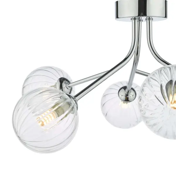 Yiska 6lt Semi-Flush Polished Chrome Ribbed Glass