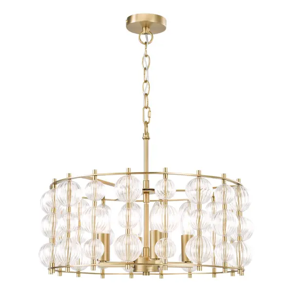 Yuridia 4 Light Satin Gold & Ribbed Glass Ceiling Pendant