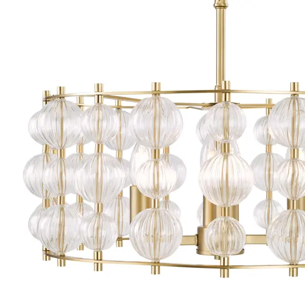 Yuridia 4 Light Satin Gold & Ribbed Glass Ceiling Pendant