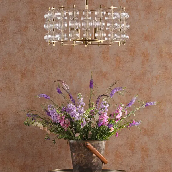 Yuridia 4 Light Satin Gold & Ribbed Glass Ceiling Pendant