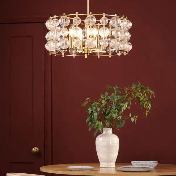 Yuridia 4 Light Satin Gold & Ribbed Glass Ceiling Pendant