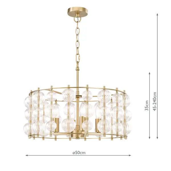 Yuridia 4 Light Satin Gold & Ribbed Glass Ceiling Pendant
