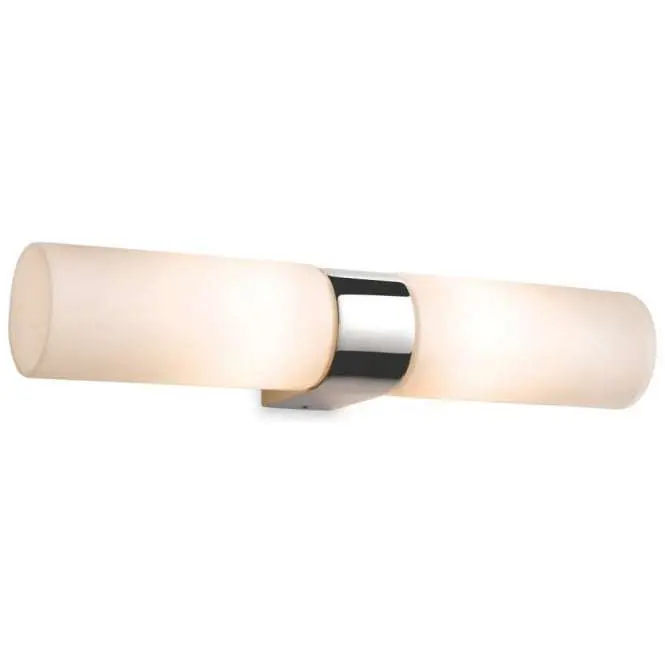 Reno Double Bathroom Wall Light in Chrome with Opal Glass IP44