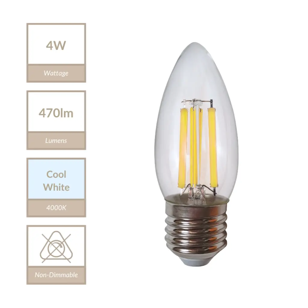 4W E27 Non Dimmable Candle Bulb in Cool White