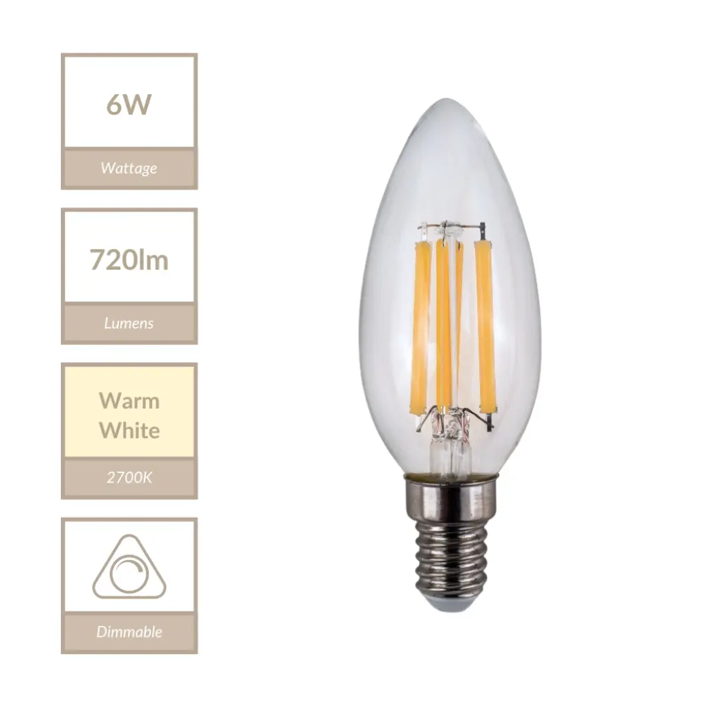 6W E14 Dimmable Candle Bulb in Warm White