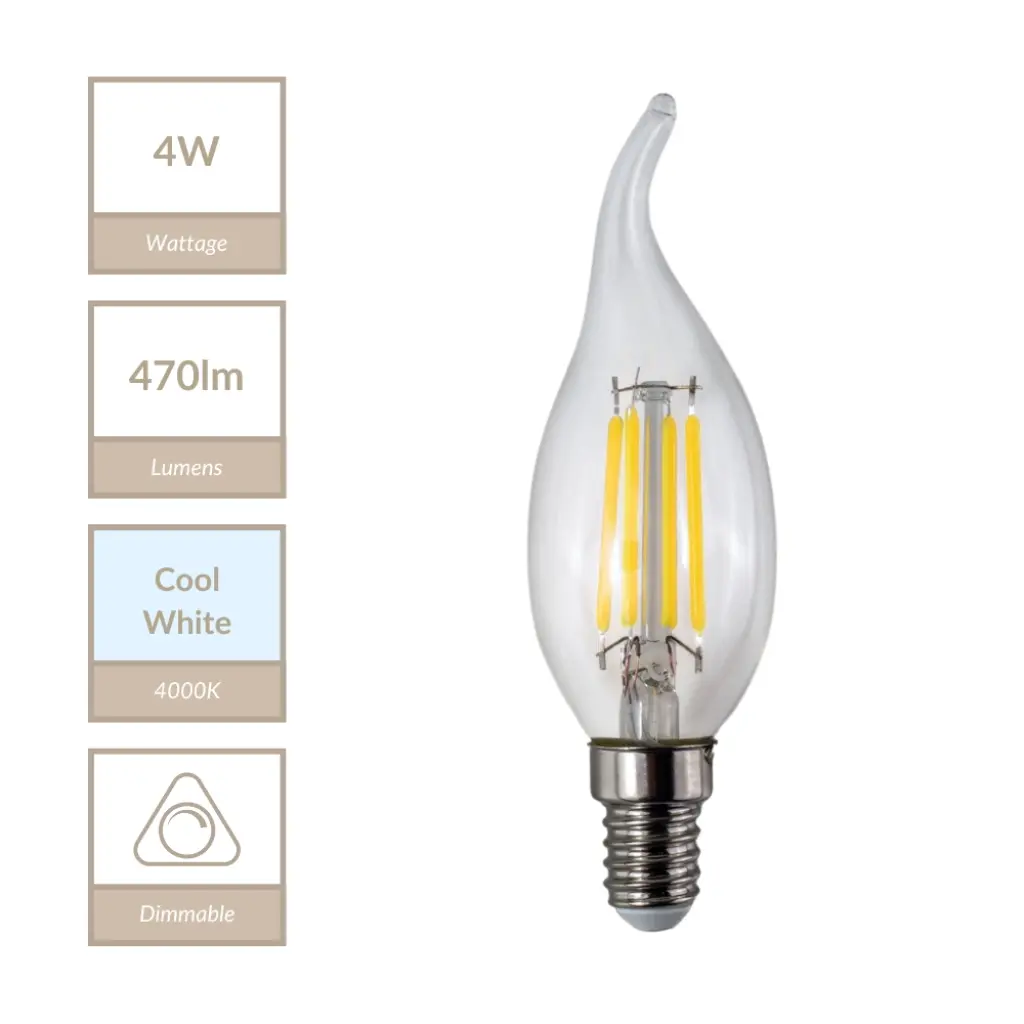 4W E14 Bent Tip Candle Dimmble Bulb in Cool White