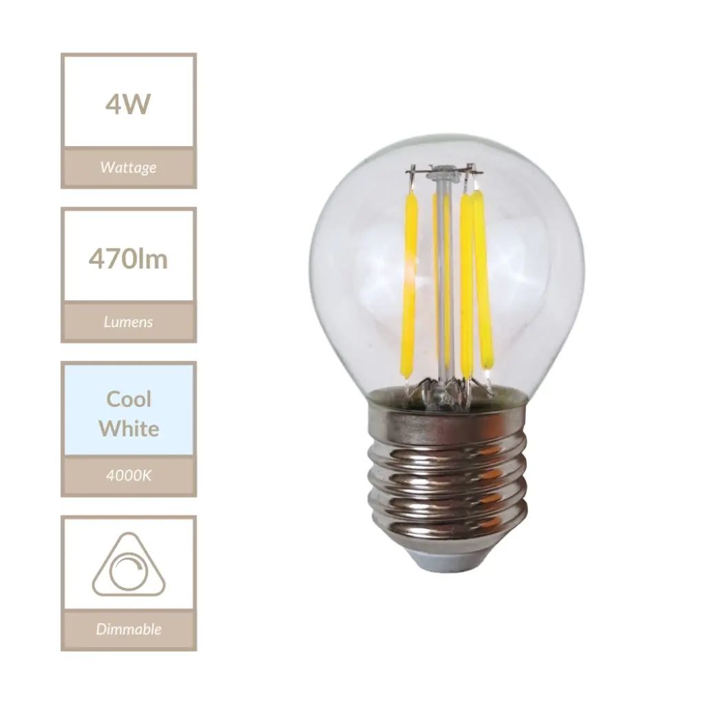 4W E27 Dimmable Golf Ball Bulb in Cool White