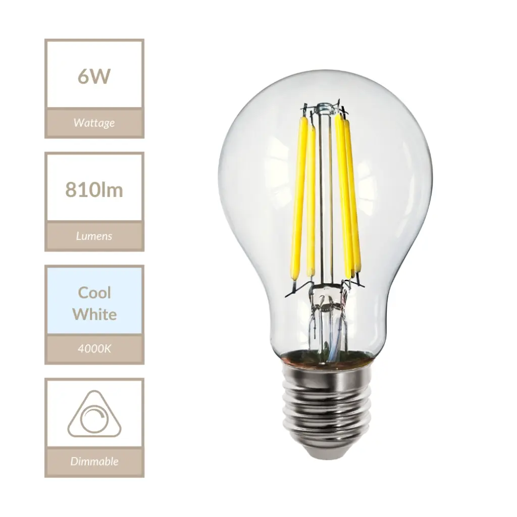 6W GLS Dimmable E27 Bulb in Cool White