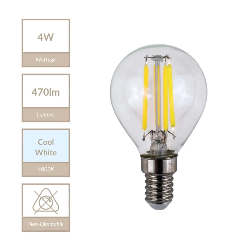 4W E14 Non Dimmable Golf Ball Bulb in Cool White