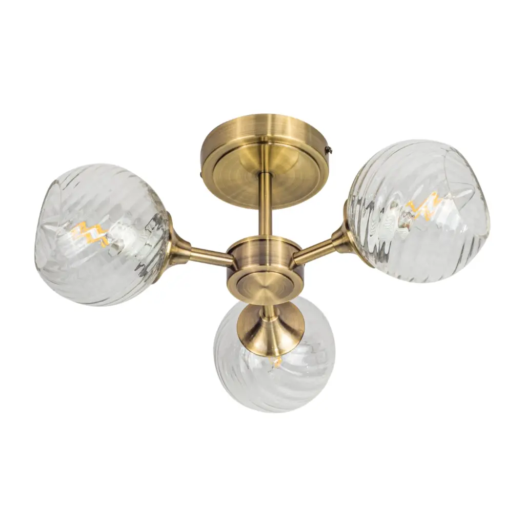 Mona 3 Light Antique Brass Semi Flush Fitting