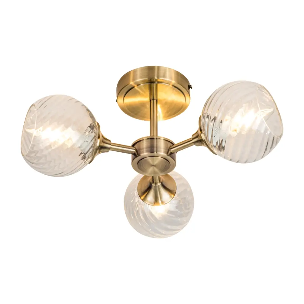 Mona 3 Light Antique Brass Semi Flush Fitting