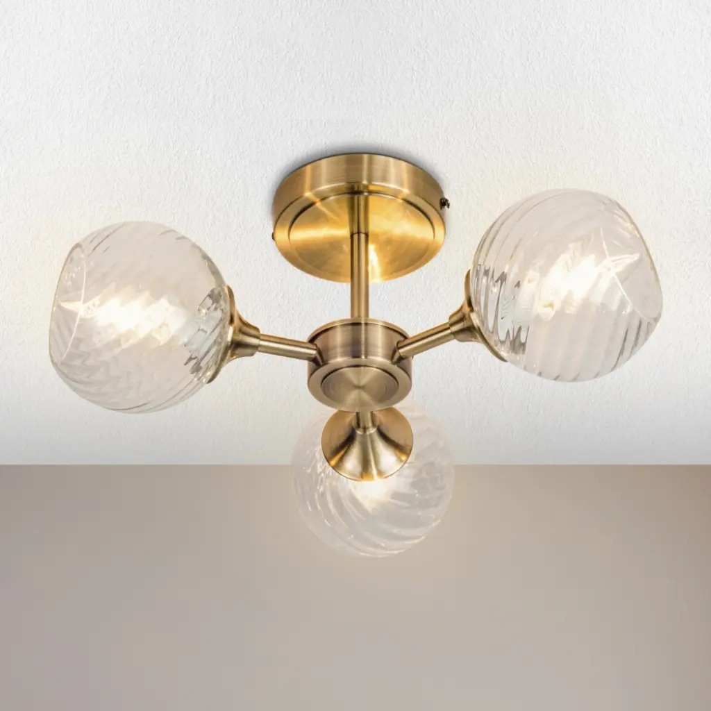Mona 3 Light Antique Brass Semi Flush Fitting