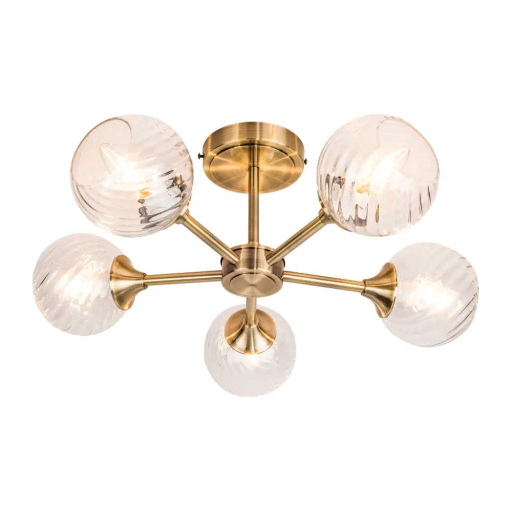Mona 5 Light Antique Brass Semi Flush Fitting