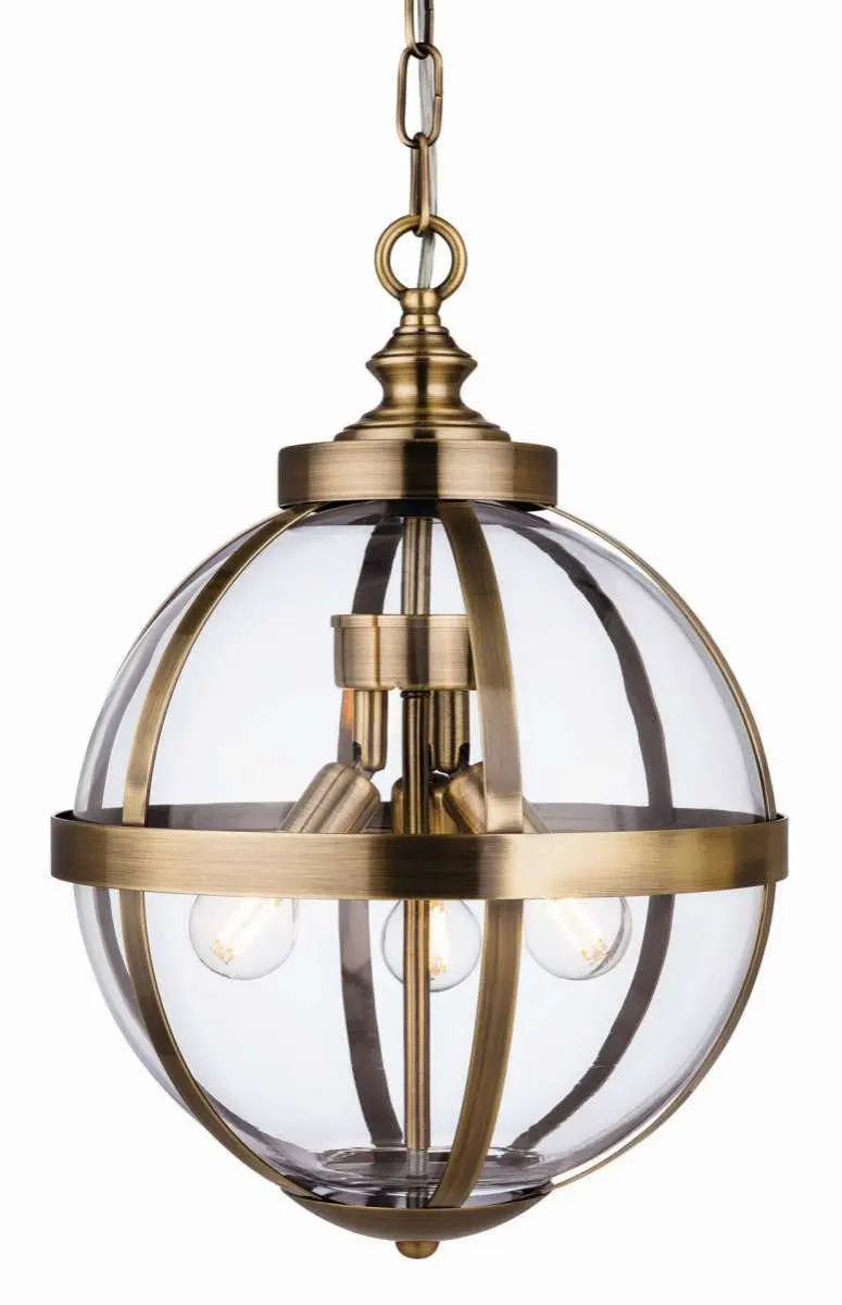 Monroe 3 Light Pendant in Antique Brass Finish