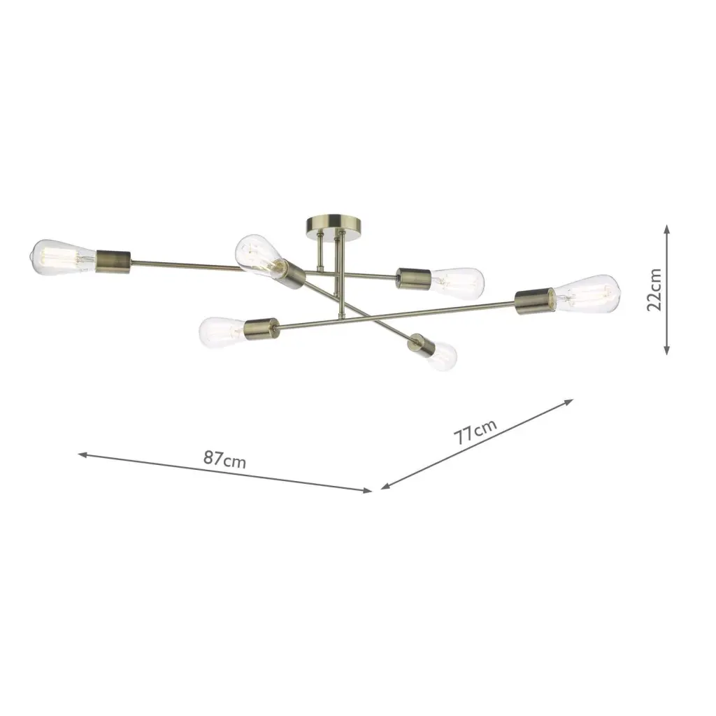 Neve 6 Light Antique Brass Semi Flush