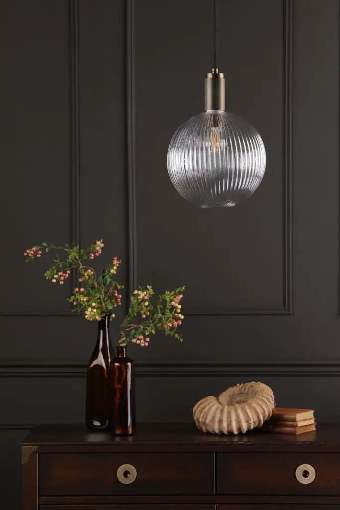 Nikolas Natural Solid Brass Pendant With Ribbed Glass Shade