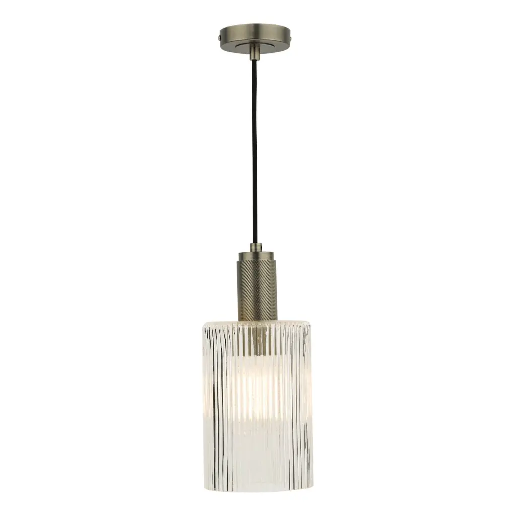 Nikolas Antique Chrome Pendant With Cylinder Ribbed Shade