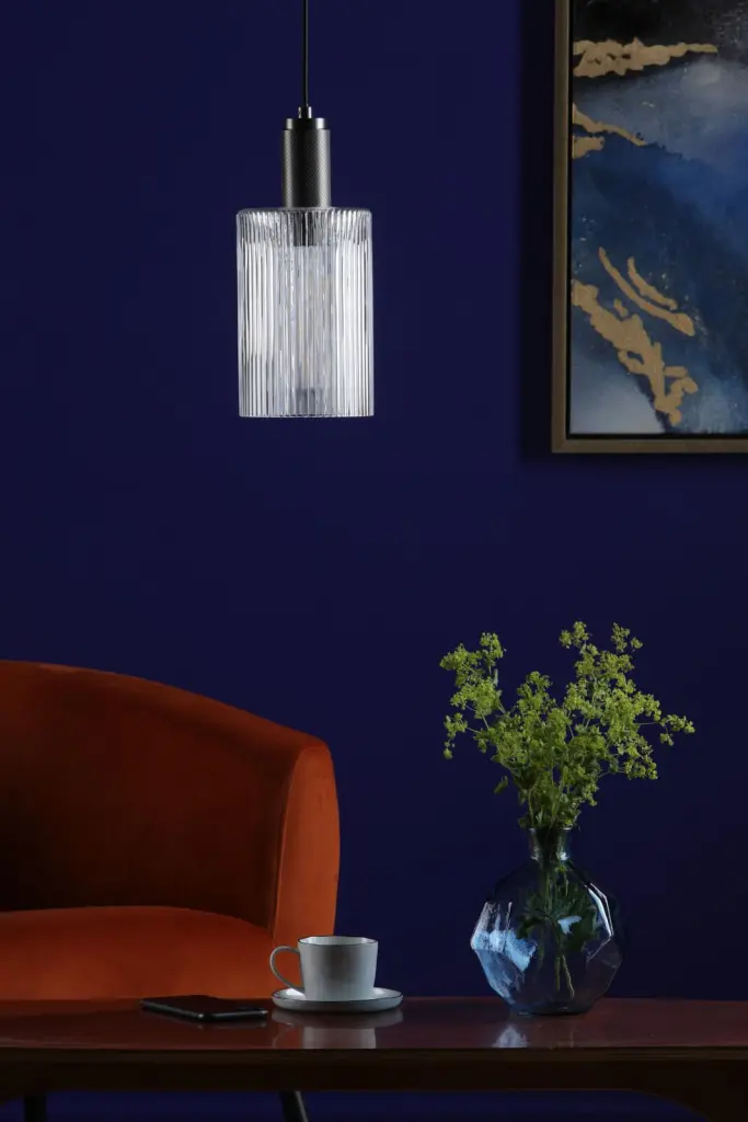 Nikolas Antique Chrome Pendant With Cylinder Ribbed Shade