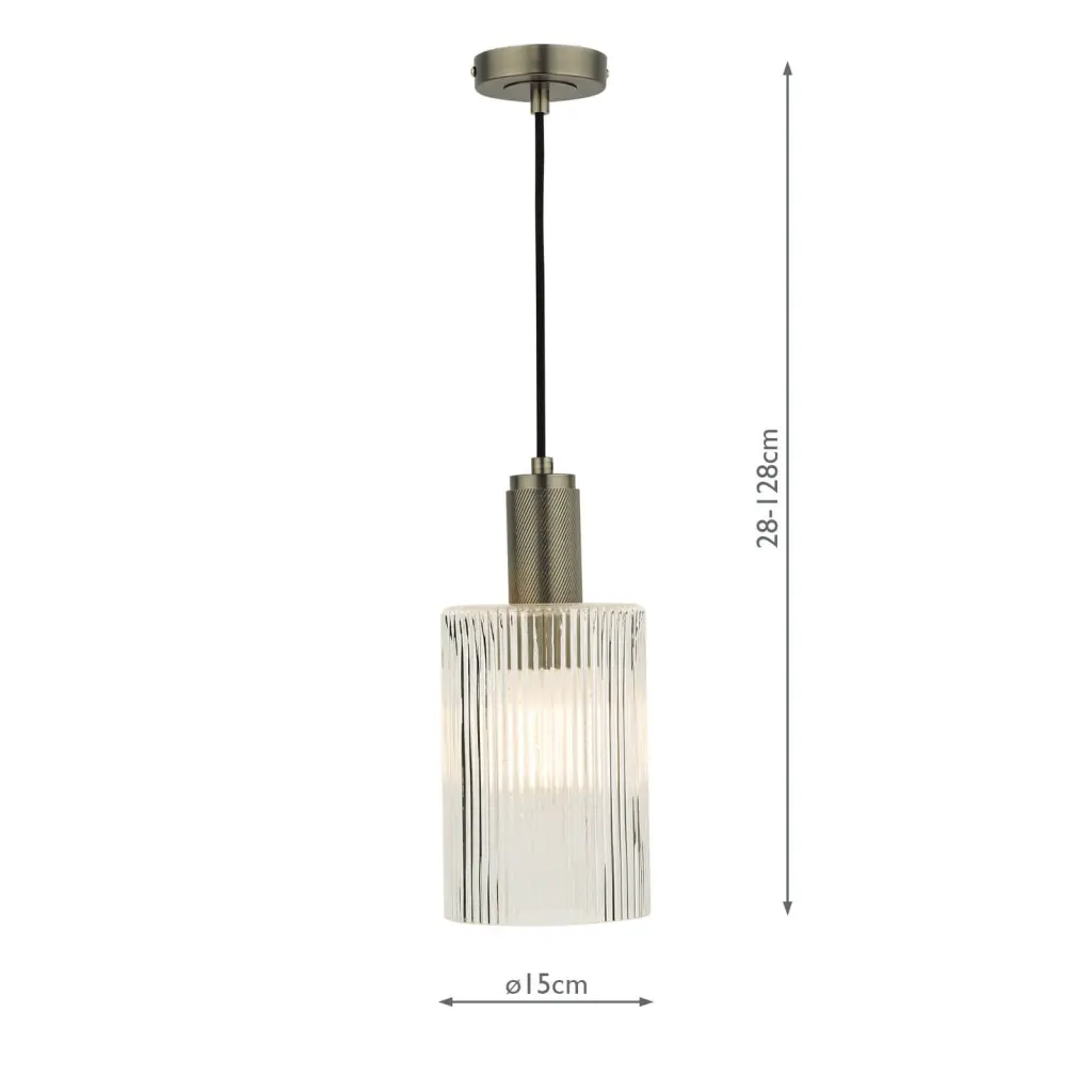 Nikolas Antique Chrome Pendant With Cylinder Ribbed Shade