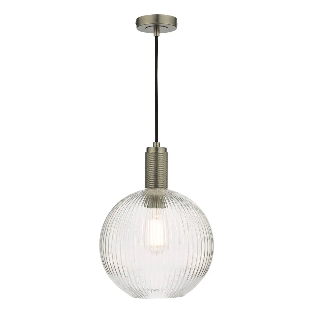 Nikolas Antique Chrome Pendant With Ribbed Glass Shade