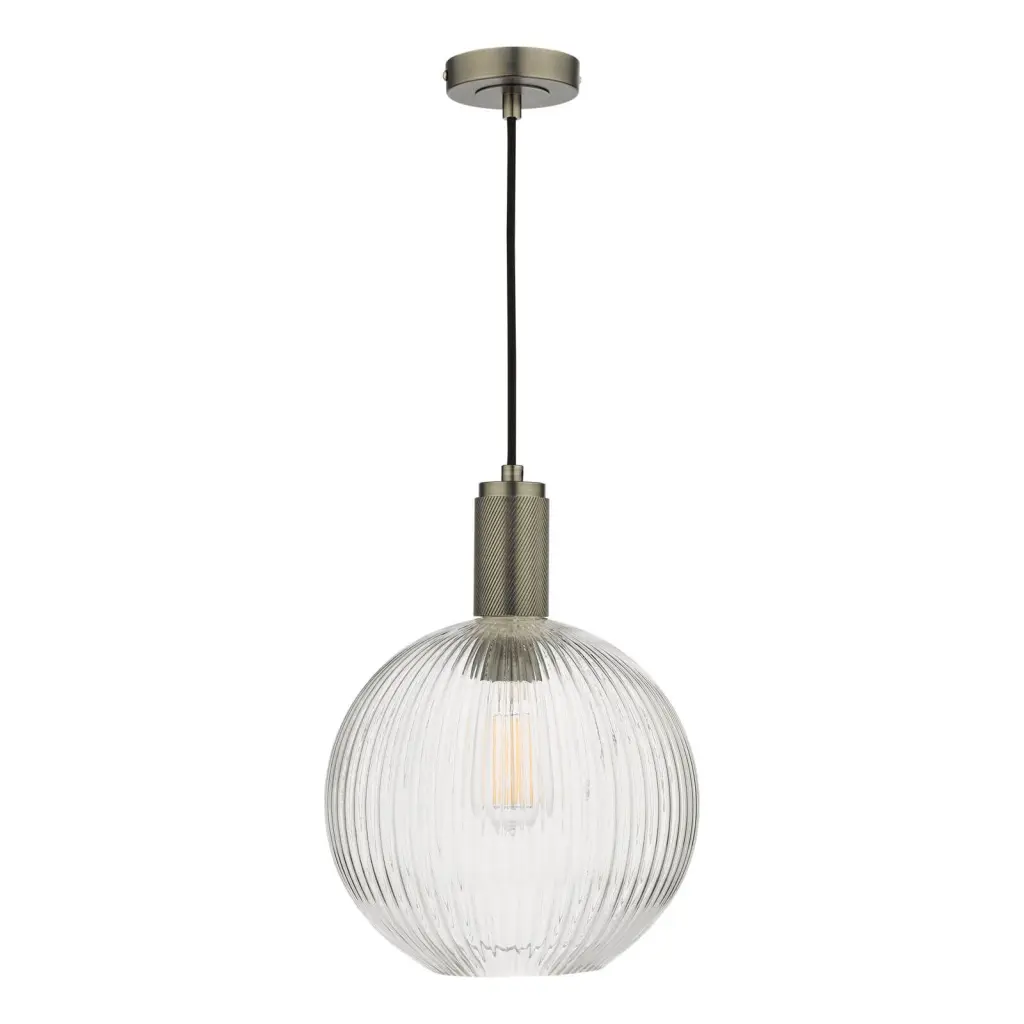 Nikolas Antique Chrome Pendant With Ribbed Glass Shade