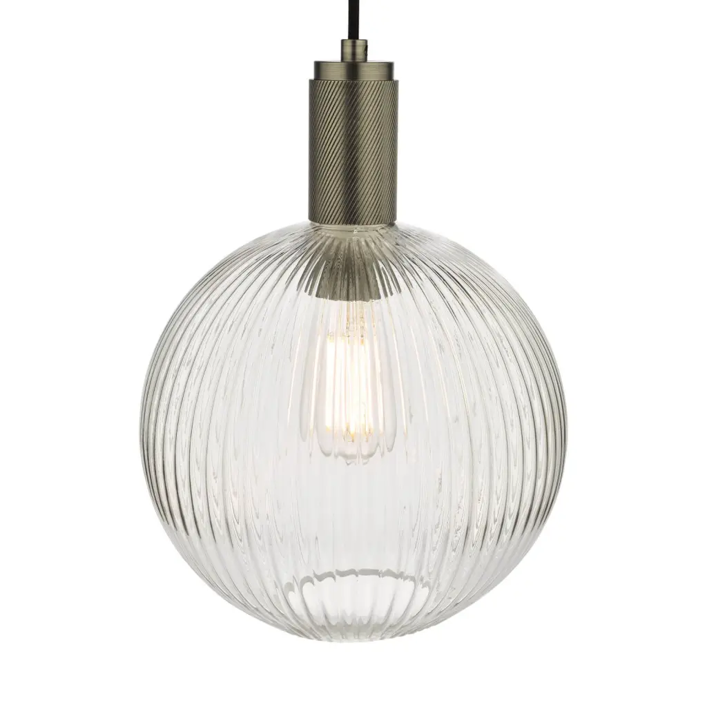 Nikolas Antique Chrome Pendant With Ribbed Glass Shade