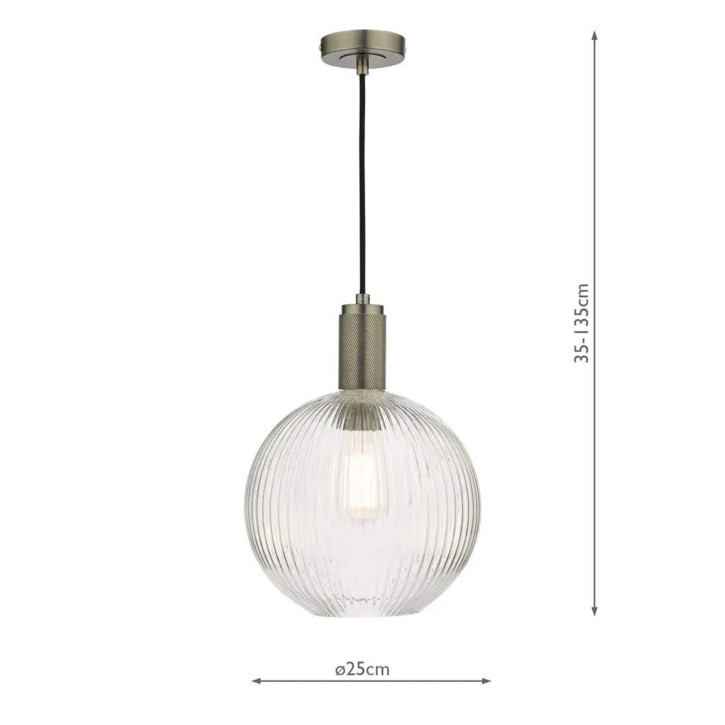 Nikolas Antique Chrome Pendant With Ribbed Glass Shade
