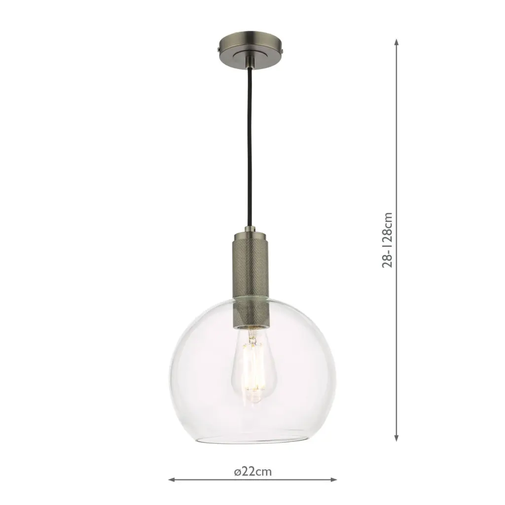 Nikolas Antique Chrome Pendant With Clear Glass Shade