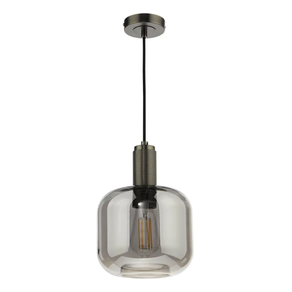 Nikolas Antique Chrome Pendant With Smoked Glass Shade