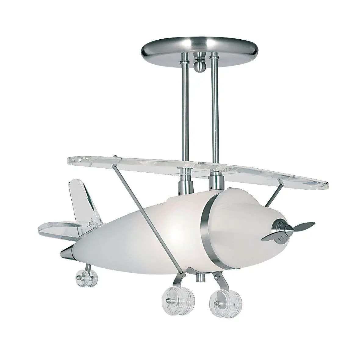 Novelty Satin Silver Airplane Light with Frosted Glass
