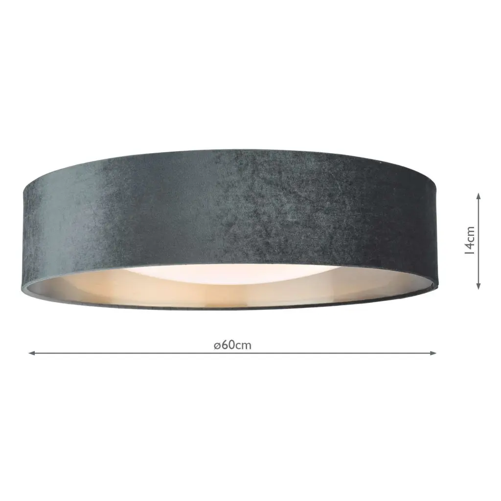 Nysa 3 Light 60cm Flush Fitting with Dark Grey Velvet Shade