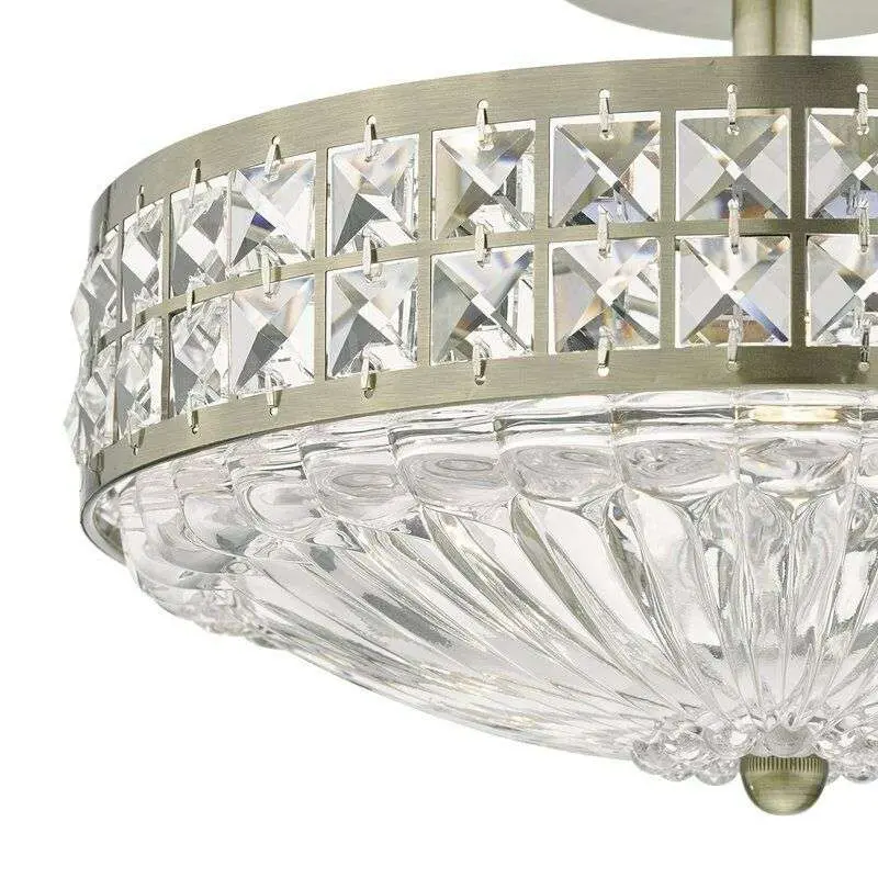Olona 3lt Semi Flush Antique Brass Crystal Beads & Glass Diffuser