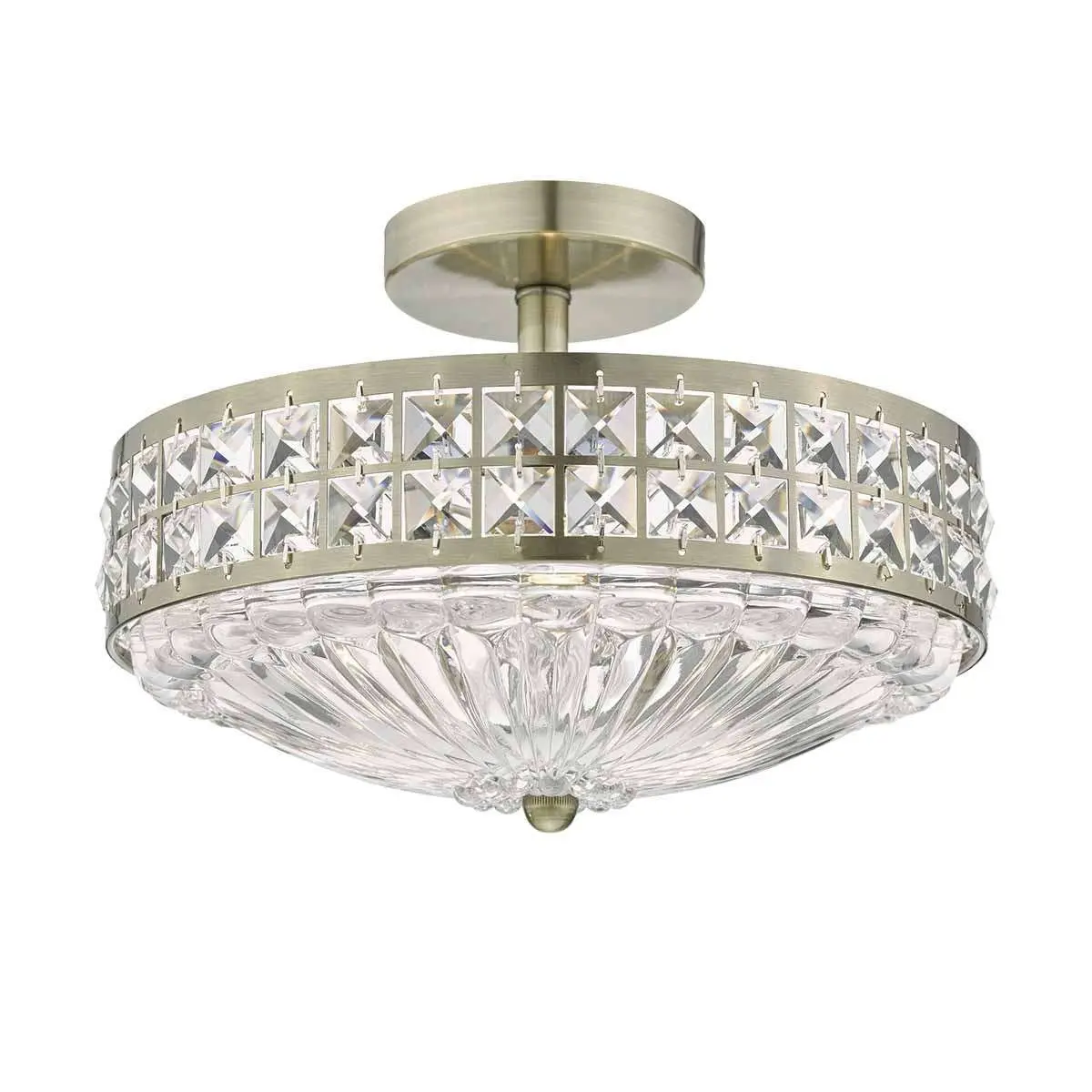 Olona 3lt Semi Flush Antique Brass Crystal Beads & Glass Diffuser