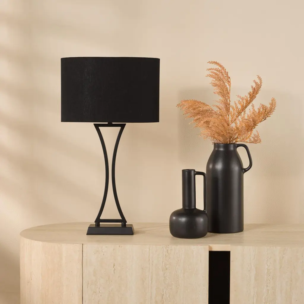 Oporto Matt Black Table Lamp C/W Shade